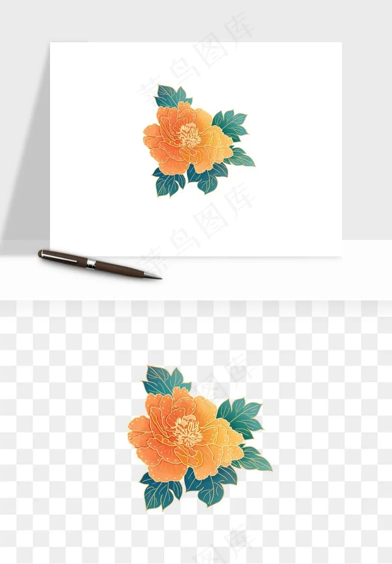 手绘国潮牡丹花花卉图案png免抠