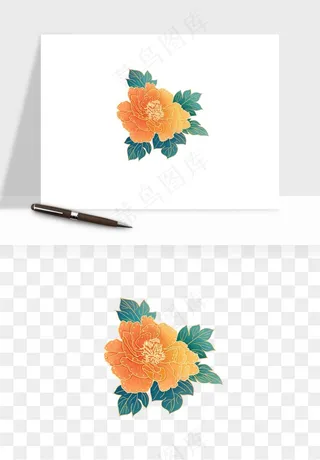 手绘国潮牡丹花花卉图案png免抠