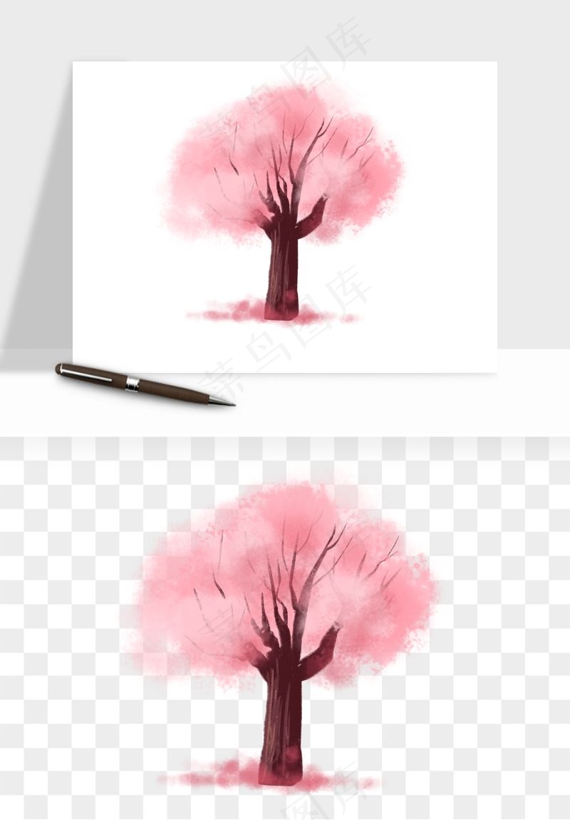 手绘浪漫花树桃花树png免抠