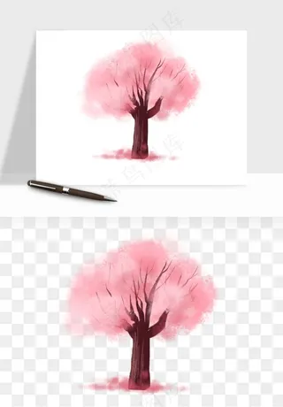 手绘浪漫花树桃花树png免抠