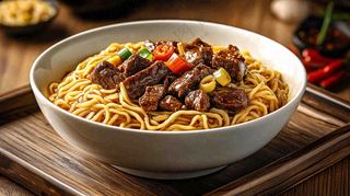 红烧牛肉面粉美食面食摄影图