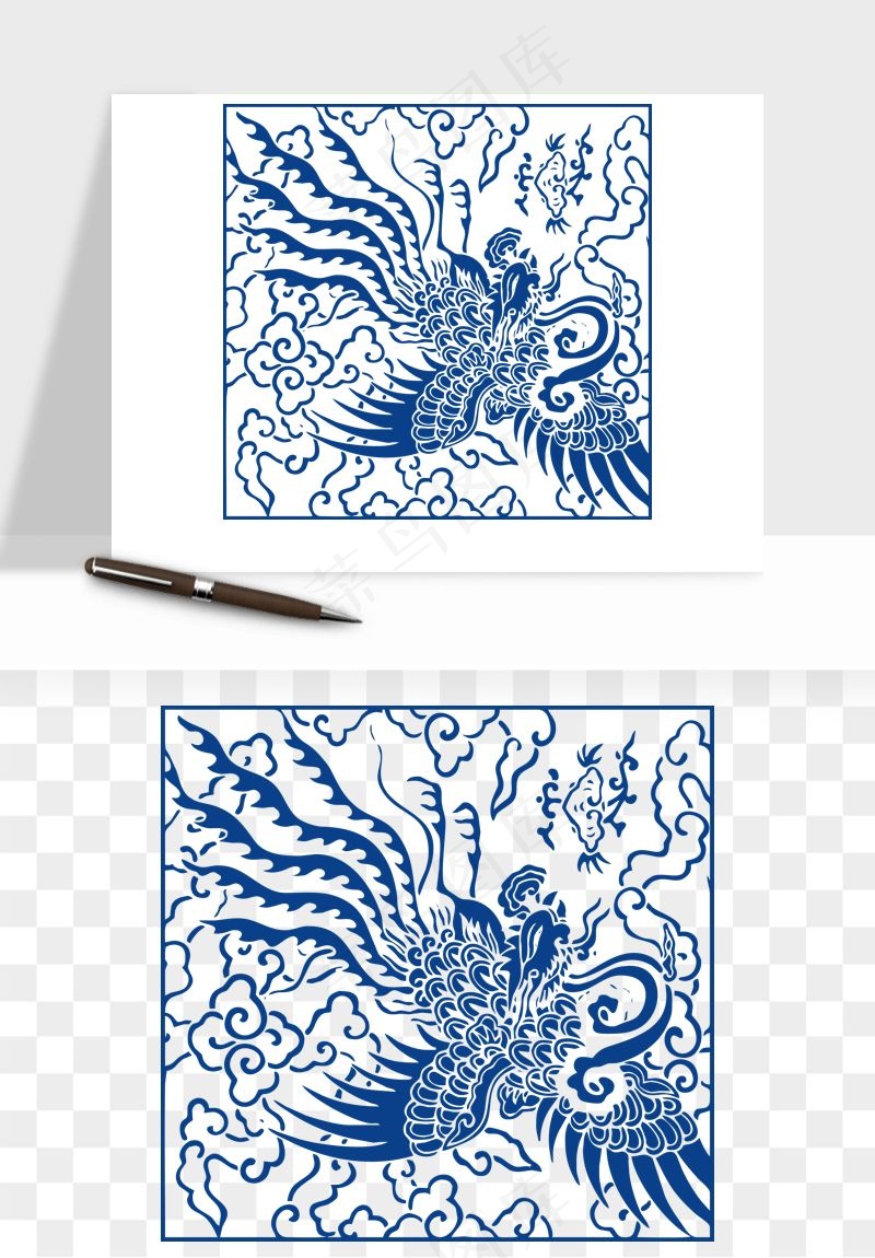 青花瓷花纹花卉图案png免抠