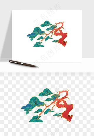 国潮松树松枝松叶png免抠