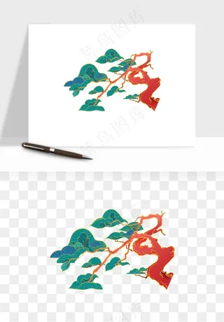 国潮松树松枝松叶png免抠