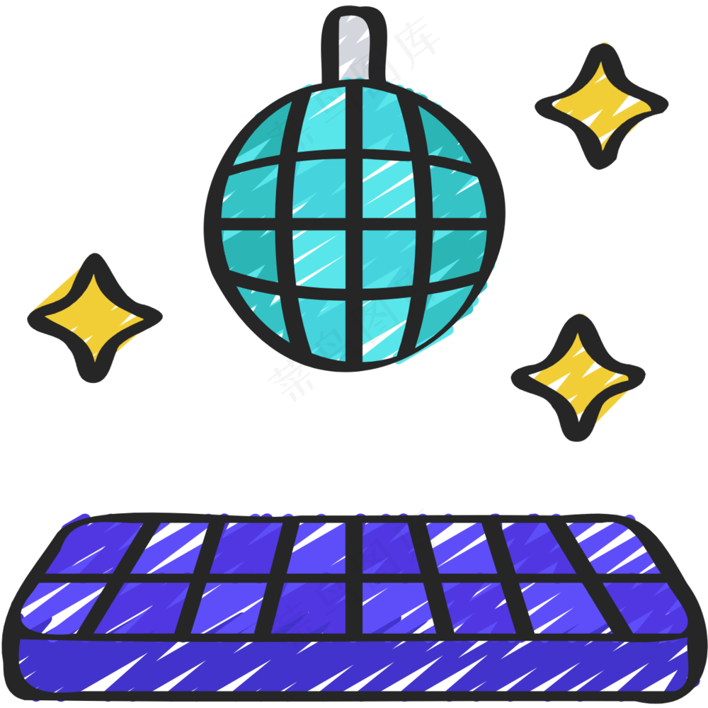 迪斯科球 舞厅 铅笔手绘图标icon