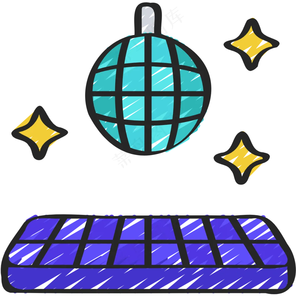 迪斯科球 舞厅 铅笔手绘图标icon
