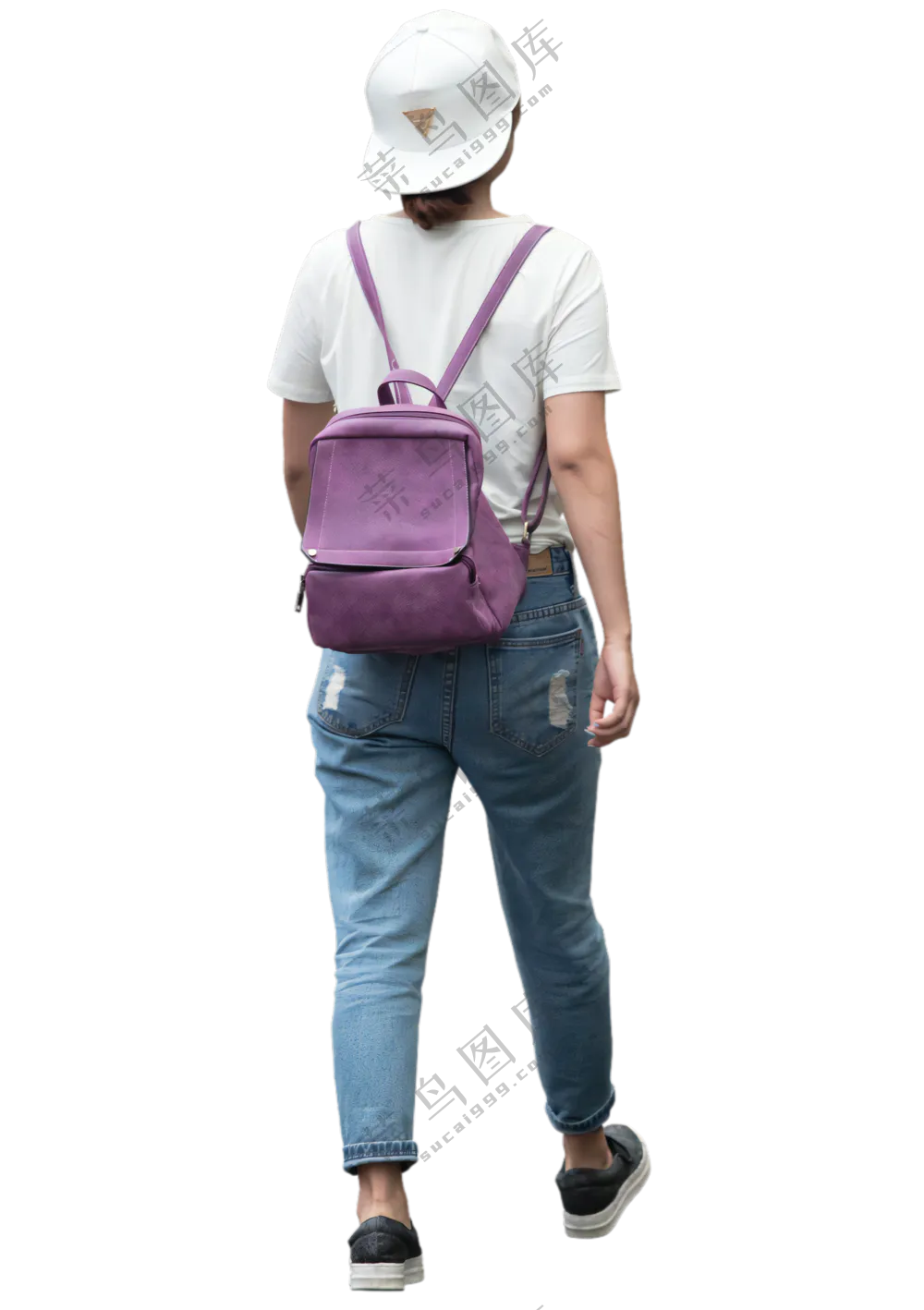 免抠背包休闲行走人物背影