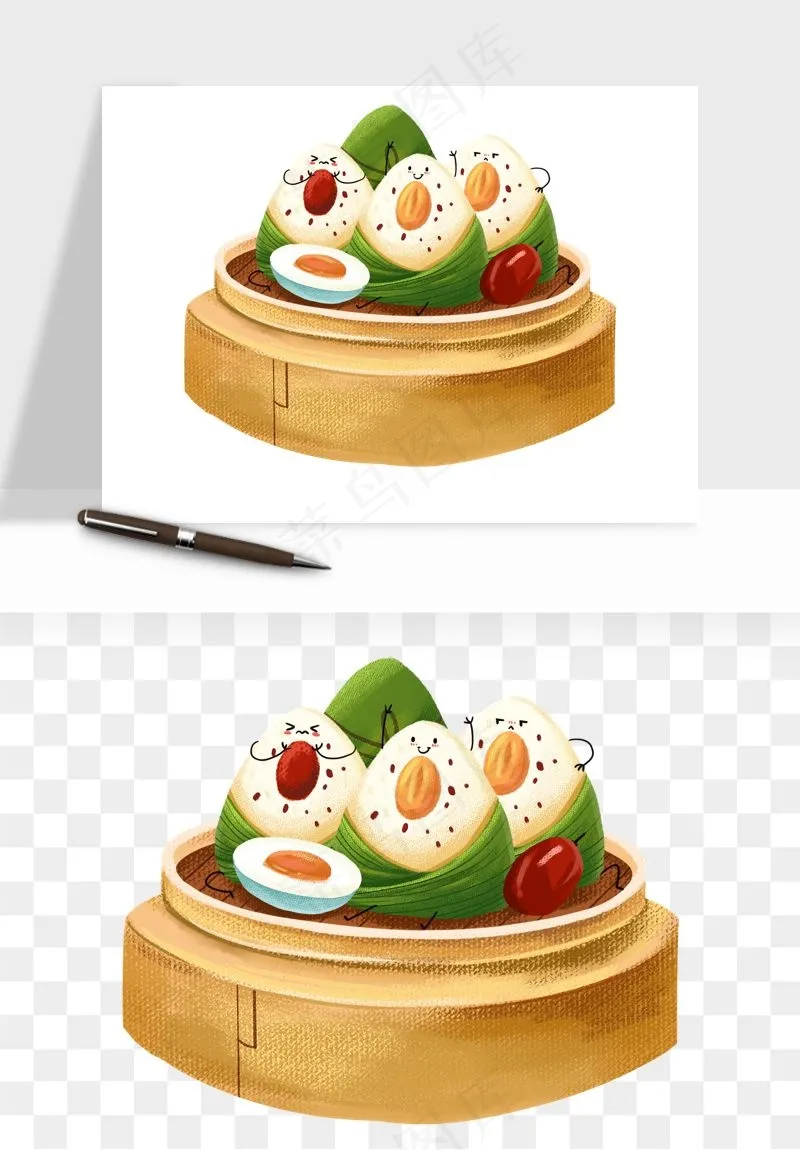 国潮粽子手绘肉粽png免抠