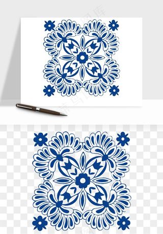青花瓷花纹花卉图案png免抠