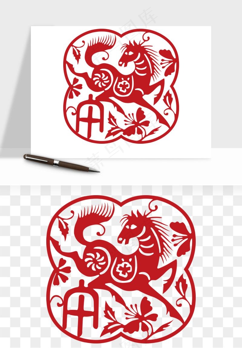 十二生肖剪纸中式纹样图案png免抠