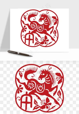 十二生肖剪纸中式纹样图案png免抠