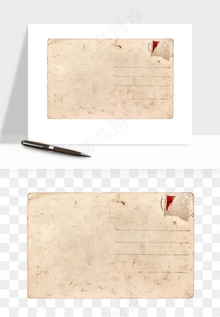复古明信片信封png免抠