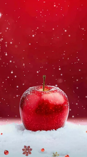 雪地里的红苹果雪花平安夜红色背景