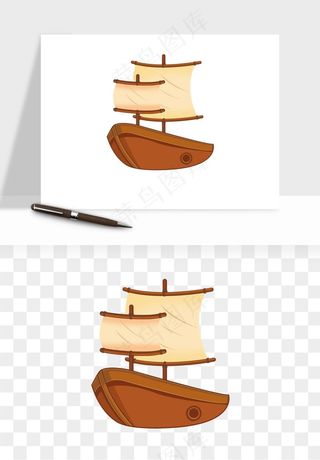 手绘航行帆船png免抠