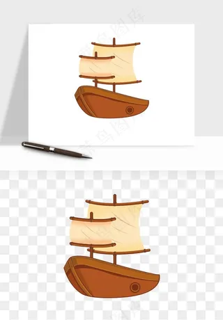 手绘航行帆船png免抠