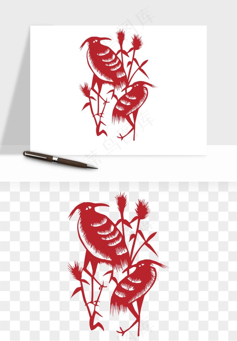 传统花鸟动物剪纸png免抠