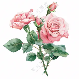 粉色玫瑰花鲜花插画免抠