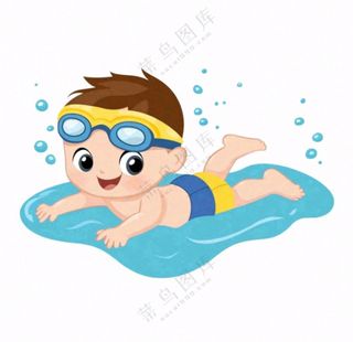 学习游泳的学生儿童卡通插画免抠