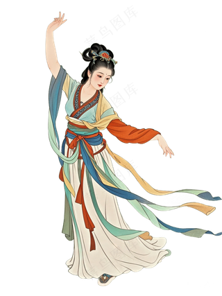 免抠工笔画中国风舞蹈人物
