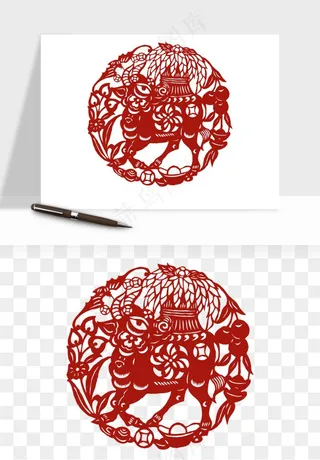 春节福字窗花剪纸png免抠