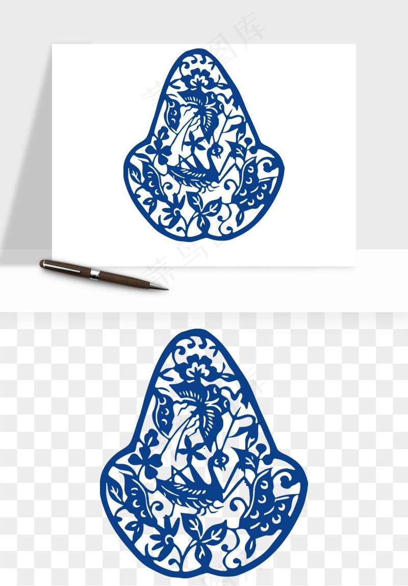 青花瓷花纹花卉图案png免抠