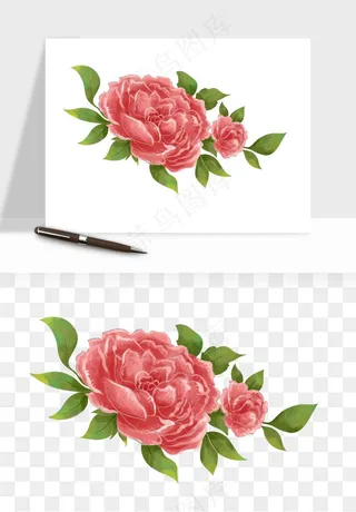 手绘国潮牡丹花花卉图案png免抠