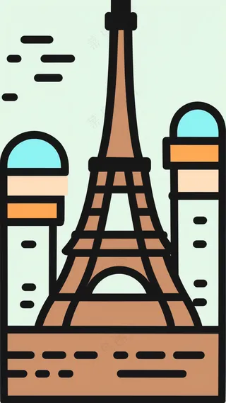 埃菲尔铁塔 抽象粗线条简笔风景画