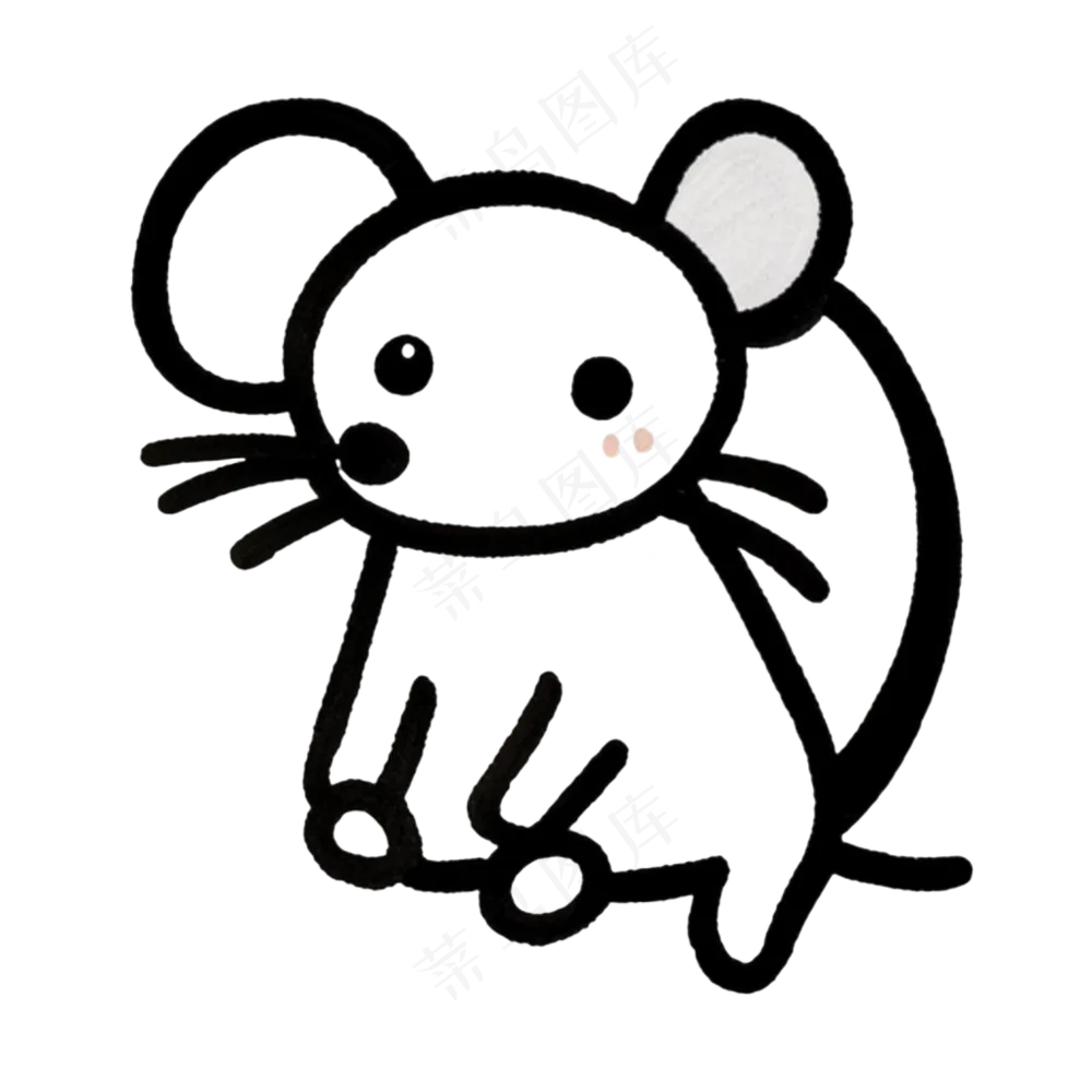 黑色简笔画免抠小老鼠