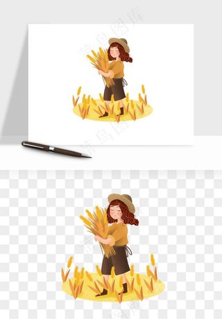 手绘节气人物插画png免抠