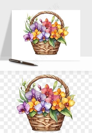 手绘花瓶花艺png免抠