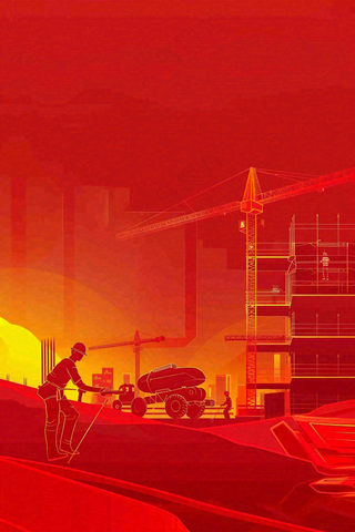 红色工地指挥工人职业人物剪影劳动节插画背景