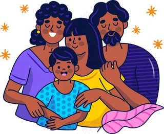 一家人在一起 温馨 美式多巴胺色彩插画