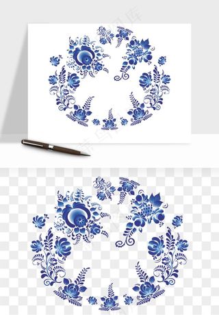 青花瓷花纹花卉图案png免抠