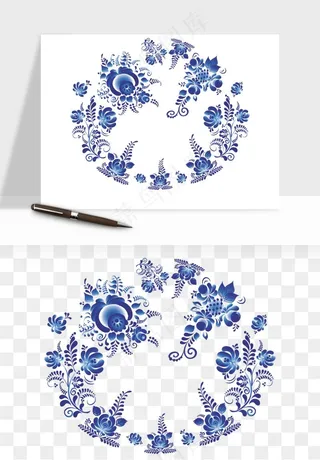 青花瓷花纹花卉图案png免抠