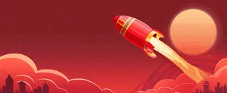 红色喜庆火箭航空庆祝节日卡通插画背景