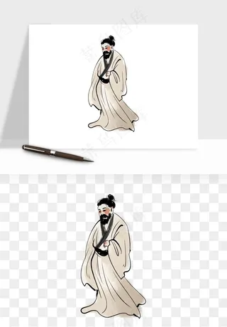 手绘古代诗人文人png免抠