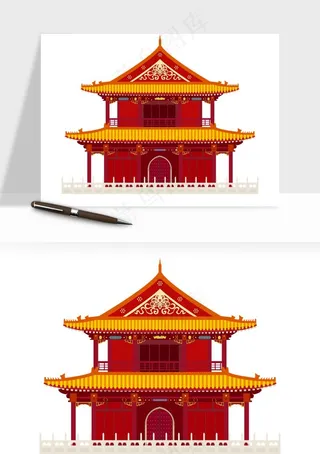 国潮风古建筑古楼古塔鼓楼ai,png免抠图