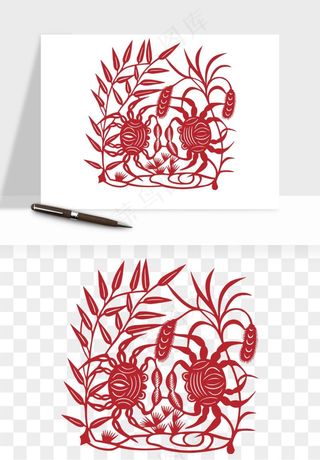 传统剪纸植物花卉png免抠