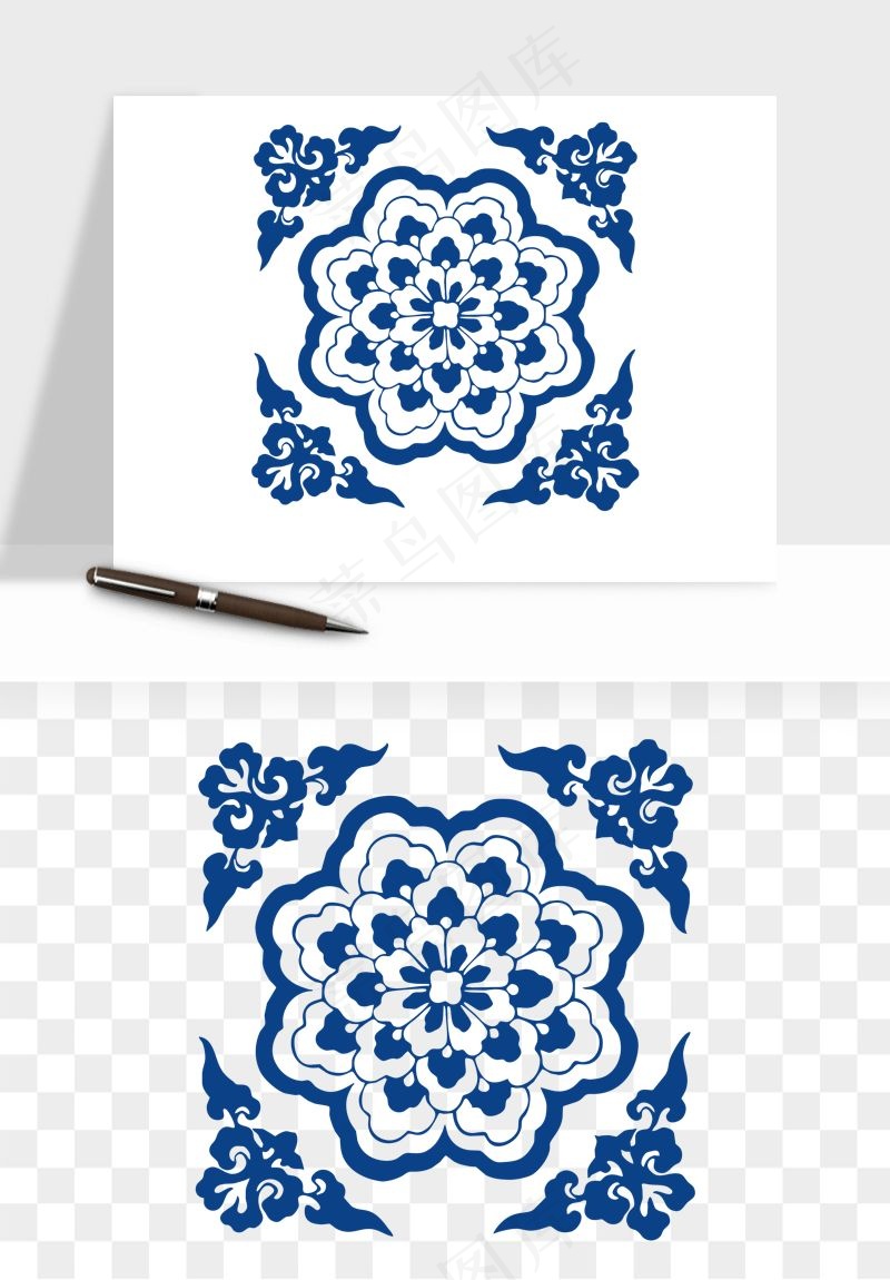 青花瓷花纹花卉图案png免抠