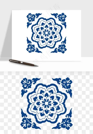 青花瓷花纹花卉图案png免抠
