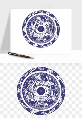 青花瓷花纹花卉图案png免抠