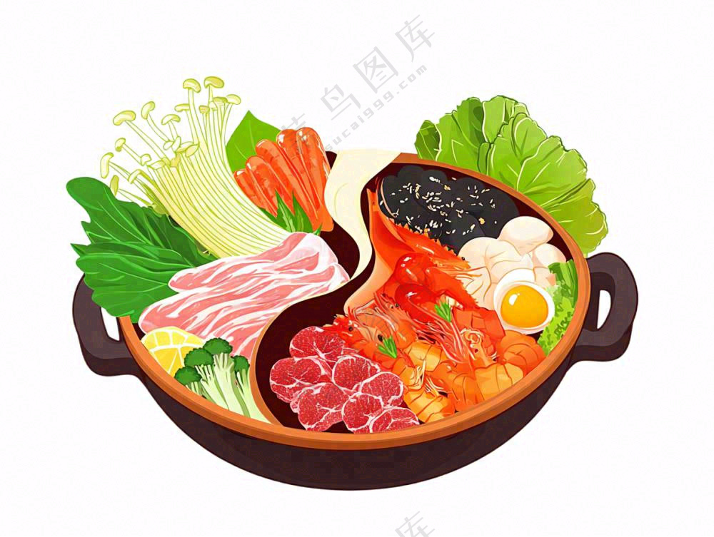麻辣红油鸳鸯火锅美食插画免抠