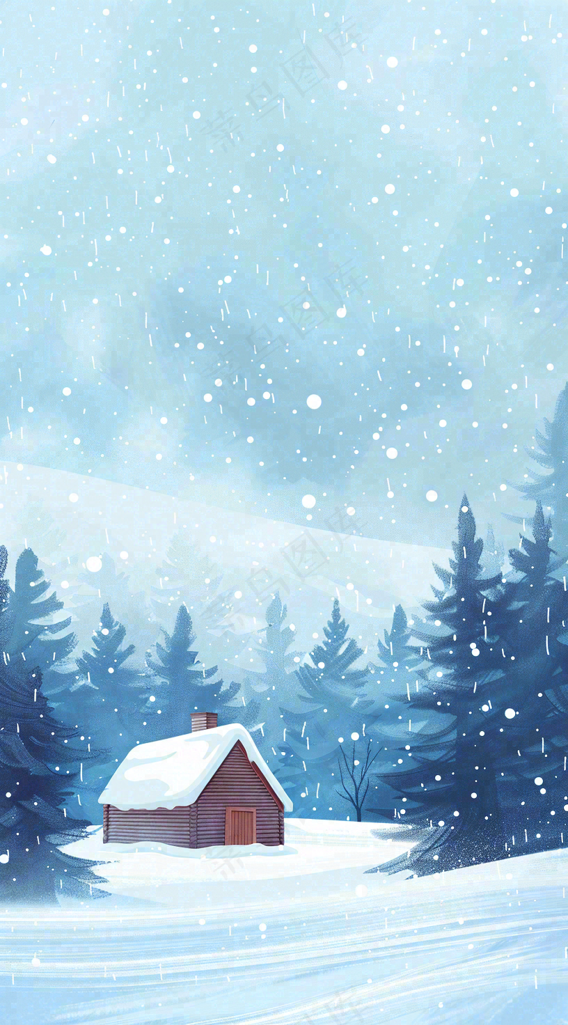冬天白雪覆盖寒冷唯美雪景小寒插画背景