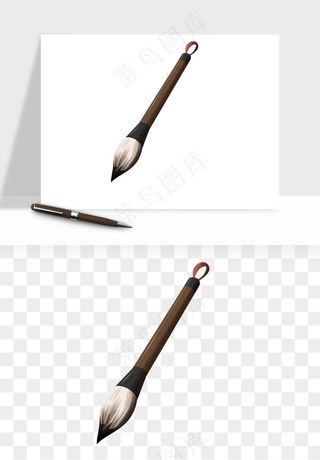 中式砚台毛笔书法png免抠