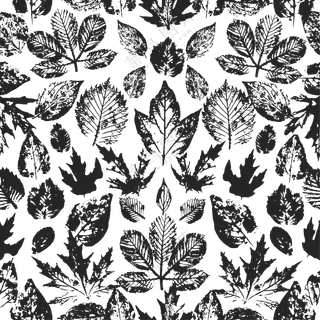 黑白颓废效果树叶无缝图案免抠素材