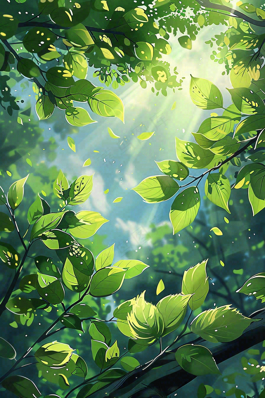 春夏绿荫下的蓝天阳光立夏夏至插画背景