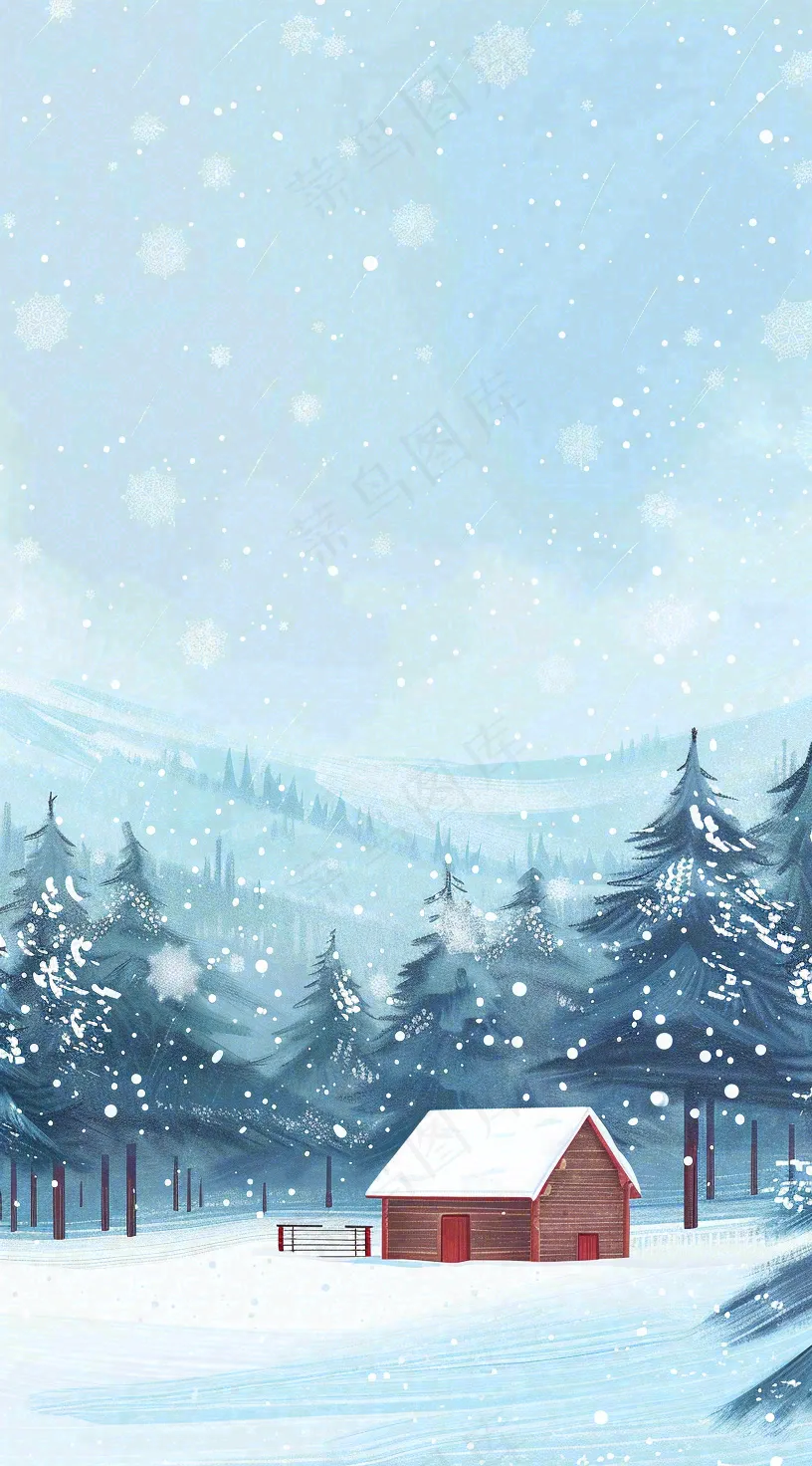 冬天白雪覆盖寒冷唯美雪景大寒插画背景