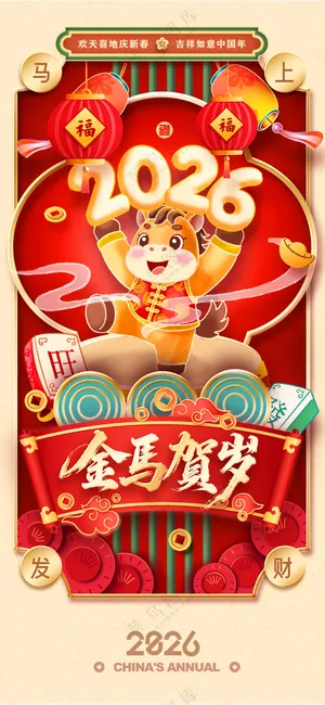 马年喜庆金马送福2026海报
