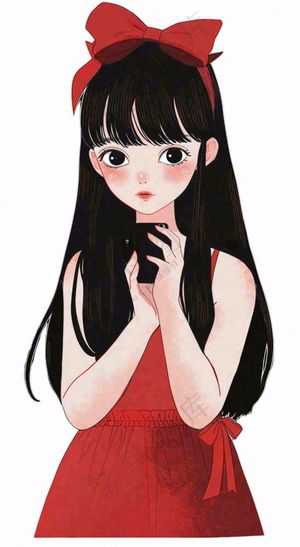 红色裙子的少女美丽卡通插画免抠