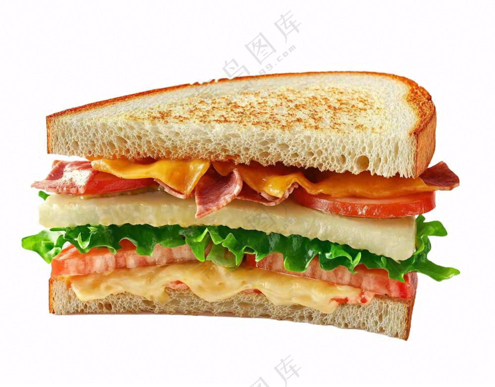 芝士培根三明治美食西餐摄影图免抠